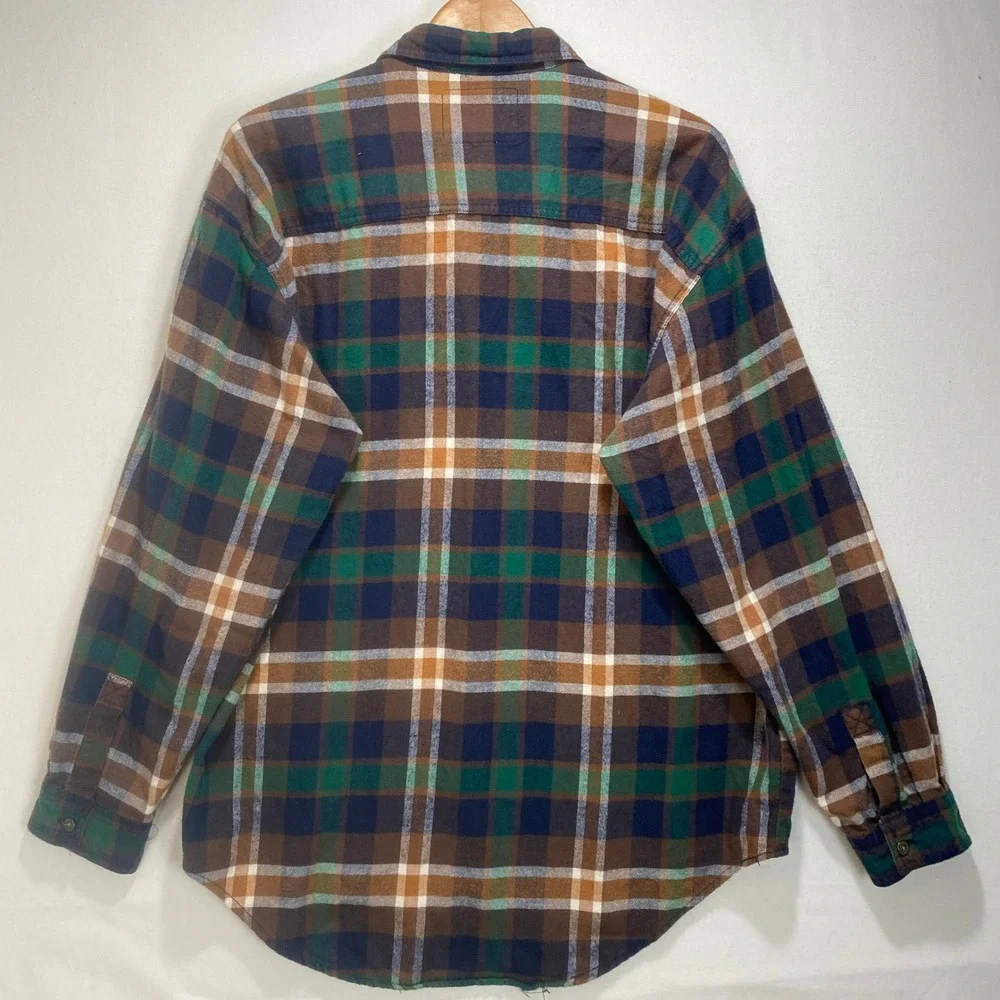 Levis Plaid Flannel Shirt Mens sz L Brown Blue Long Sleeve Button Up Western - Picture 9 of 9